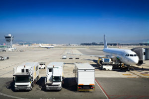 airplane and trucks